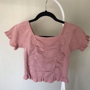 Ruched Square Neck Knit Crop Top